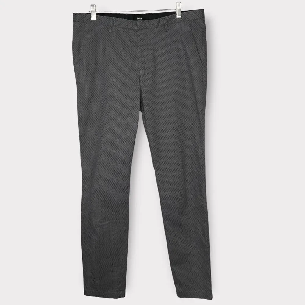 Hugo Boss Men's Pants 34 R Gray Stretch‎ Geometric Print Flat Front Casual Pants